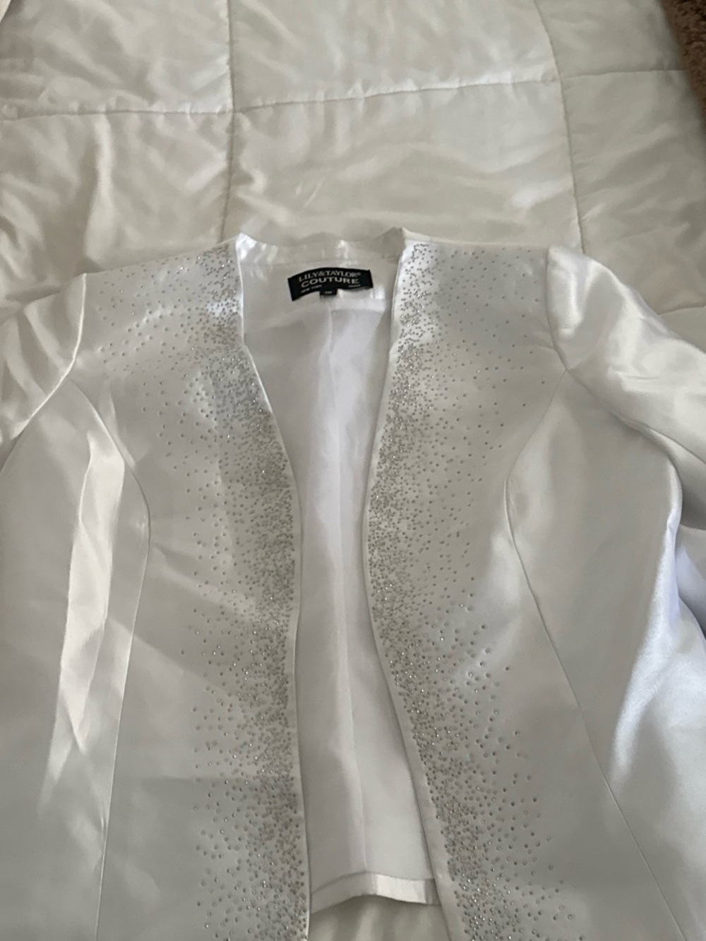Taylor White Open-Front Blazer with Silver Embellishment